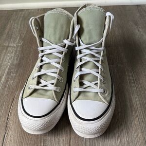 Converse All Star Platform Sneakers High Tops Sage Green White Size 6 Chucks